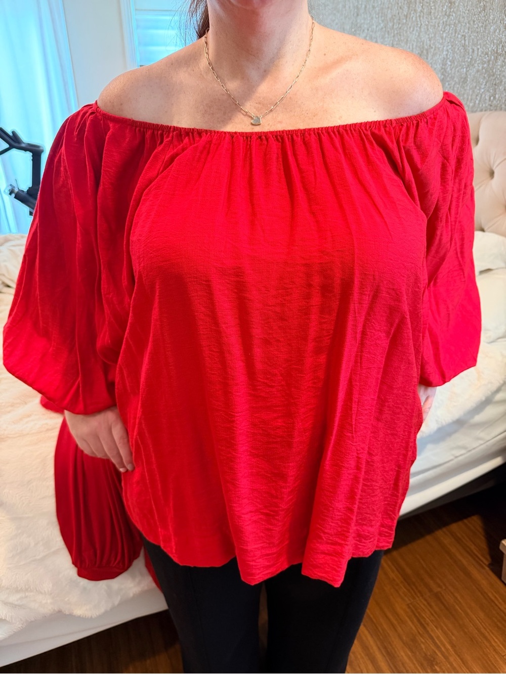 City Chic Off-Shoulder Red Tunic Top